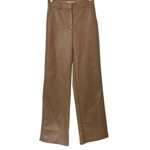 Aritzia Babaton Light Tan Faux Leather Wide Leg Pants Womens‎ 00